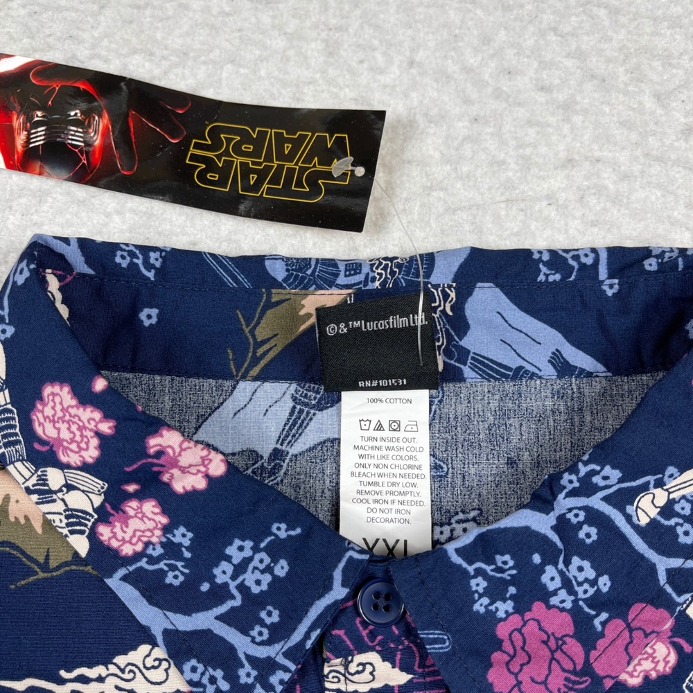 Star Wars Button Down Shirt Mens XXL Blue Samurai Darth Vader Graphic Disney - Picture 5 of 8